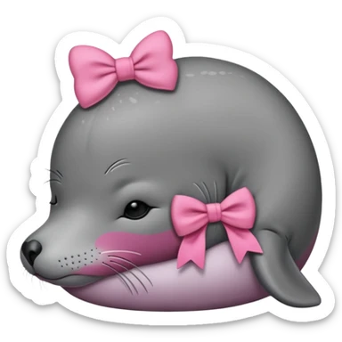 Frowning Sleeping seal wearing pink bow sticker