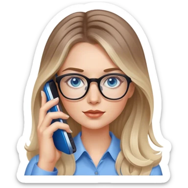 Pale Realistic balage hair woman wearing glasses and blue eyes speaking on 1 cell phone sticker