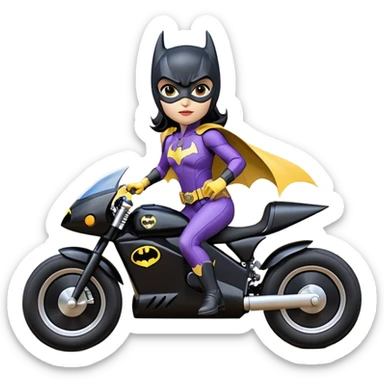 scale racing sexy fitted Batgirl’s heroically armored midnight-colored tight outfit 1970’s tv style dark knight stealthy accurate sporty safe plush deluxe off-road pursuit drifting F1 town car (black hair, shoulders back against seat) rally vehicle  sticker