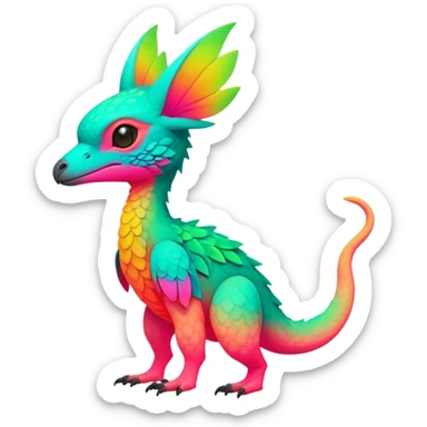 Tropical exotic lush warm-colored neon-colored Fakémon-Trico-creature (full body) sticker