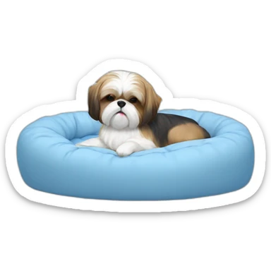 Shih tzu sleeping in light blue circular dog bed sticker