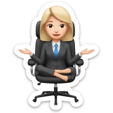 Woman having cartoon faced aligned in a chair in relaxing posture in an office chair and smiling sticker