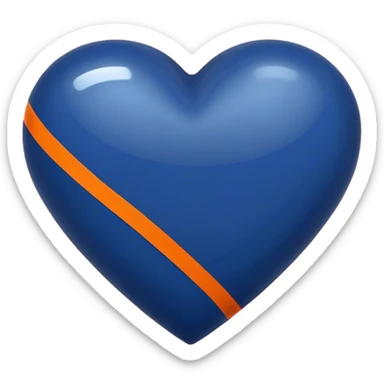 Glossy dark blue heart with straight orange athletic stripes going down one side sticker