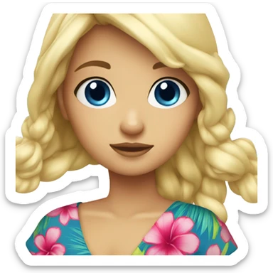 Blonde hair girl, blue eyes, with Hawaiian outfit sticker