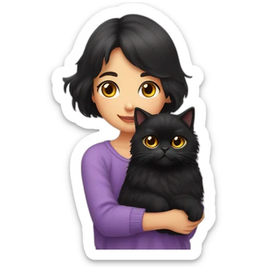 black Persian cat sitting on a girl’s shoulder  sticker
