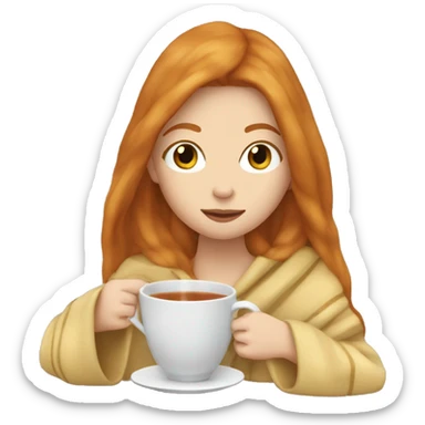 ginger long hair white girl wearing blanket sipping tea sticker