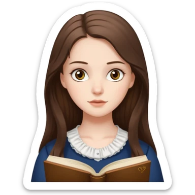 white long brunette hair girl with hazel eyes reading Pride and Prejudice sticker