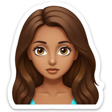 big dark eyes and tanned skin brown hair glamorous long hair sticker