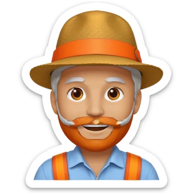 change the hat band with orange band and a red belt. change the facial hair to white.  sticker