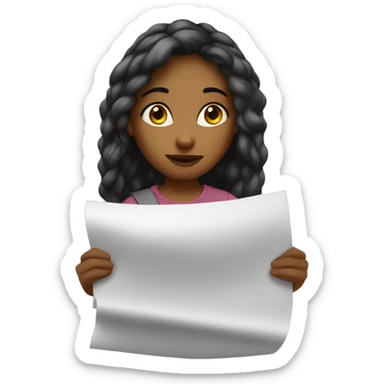 an idian girl that hold a paper that is write alicia carré sticker
