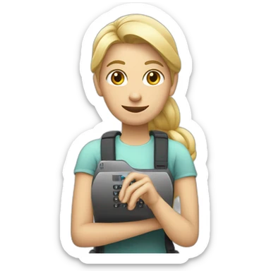 Rubia con telefono motorola con numero en la mano sticker