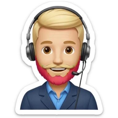 a sales agent with headphones and beard blonde hair smile sticker