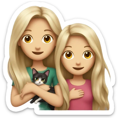 Two long hair girls and two cats in hands sticker