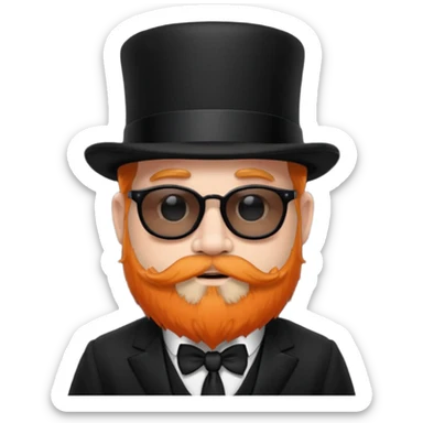 dwarf with a beard, a hairy body black sunglasses and a black top hat on his head. He also has a black tie on his chest. His nose is orange and his skin is pale white. sticker