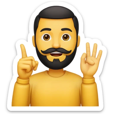 circular yellow emoji with black beard, mouth to the side, one eyebrow up, hand gesturing 'no' sticker