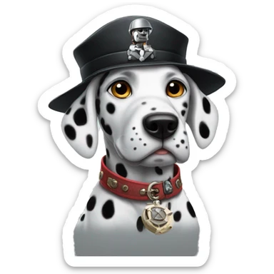dalmatian with hat with war machine written on it sticker