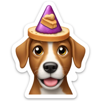Dog in a birthday hat eating a peanut butter and jelly sandwich sticker
