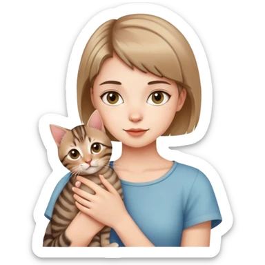 A beautiful girl holding a tabby cat kitten short haired sticker