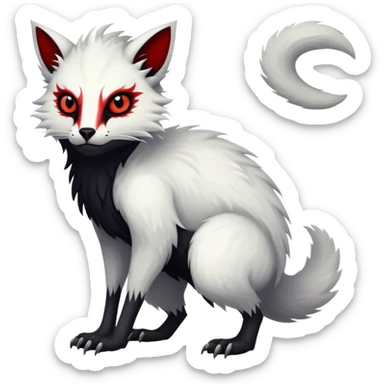 a white exotic edgy vernid-fionbri-creature, with black belly and red eyes, full body sticker