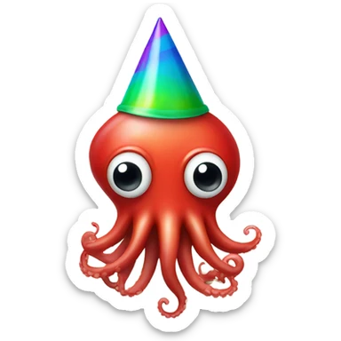 Party squid. Squid is red and similar to the squid emoji but wearing a party hat. sticker