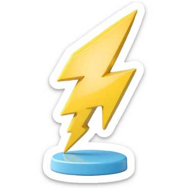 A cute 3D render icon of a lightning bolt shape. Rounded edges, plump and glossy yellow plastic material. Soft studio lighting, cheerful style. Isolated on a clean light blue gradient background. High quality, minimalist design isolated on a solid black background. sticker