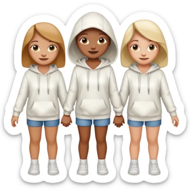 3 girls holding hand wearing white hoodie sticker