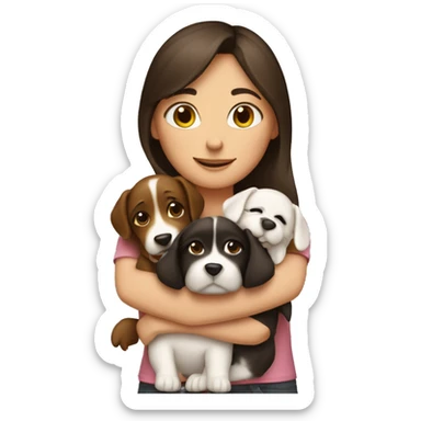 One brunette girl hugging 4 dogs  sticker