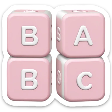 Three white and light pink baby alphabet blocks stacked sticker