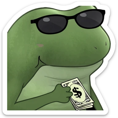 bufo frog with dollar sign sunglasses, grinning sticker