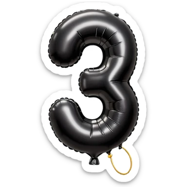 shiny black balloon number 1 with a string, classic emoji style sticker