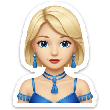 blue jazz style dance costume with tassels on blonde sticker