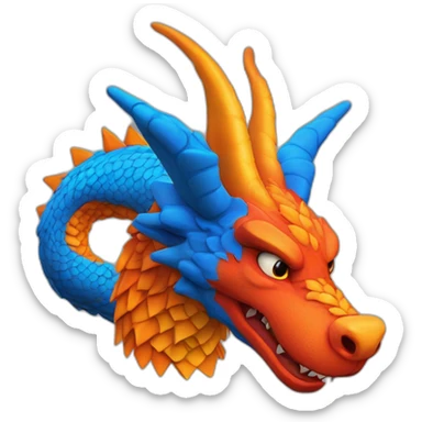 Un dragon mi loup de couleur rouge, bleu et orange moutardes, avec des corne orange moutard. Il qui crache du feux sticker
