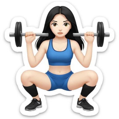 Pale girl with long black hair squatting weight sticker