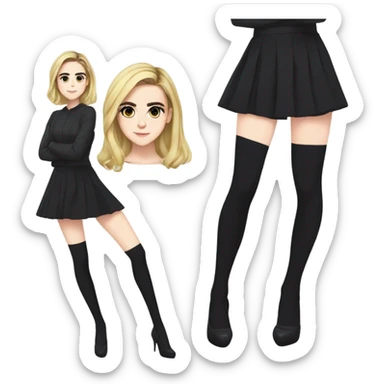 Anime version of Kiernan Shipka in n black thigh highs and high heels sticker