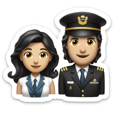 Flight attendant with long black hair and white skin with a pilot man with light tan skin and black hair sticker
