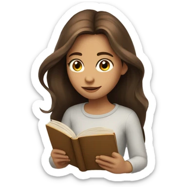 A girl with long brown hair reading a book no glasses sticker