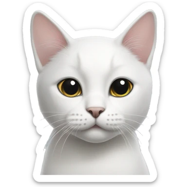 white cat with black ears and black tail and black spot on side  sticker