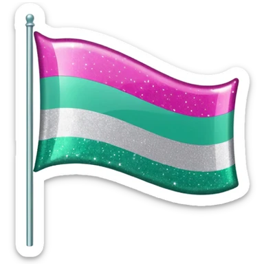 a tricolor flag featuring horizontal stripes of hot pink, glitter silver, and jade green. sticker