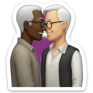 50 years old white bold guy kisses a 50 years old black bold  guy sticker