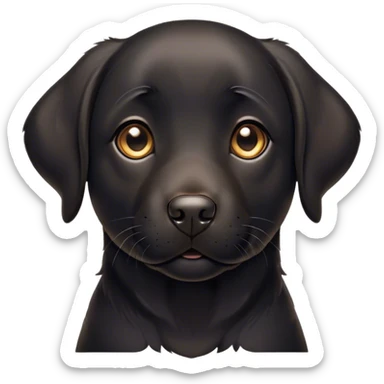 Cinematic Cute Black Labrador Portrait Emoji, Head tilted playfully and inquisitively, featuring a glossy black Fur with a healthy sheen, round, sparkling brown eyes filled with curiosity, Simplified yet irresistibly adorable features, highly detailed, glowing with a warm, friendly glow, high shine, affectionate and spirited, stylized with a touch of whimsy, bright and endearing, soft glowing outline, capturing the essence of a mischievous yet loving companion, so playful it feels like it could dash out of the screen and into your arms! sticker