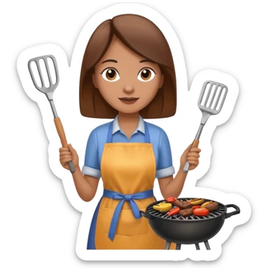 woman grilling bbq with grill and apron sticker