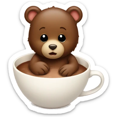 Baby bear inside of a cup of hot cocoa brown sticker