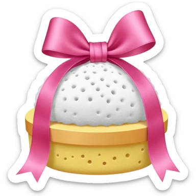 White bath sponge with pink satin ribbon, clean minimal style sticker