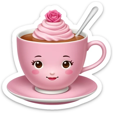 rose hot milk tea with tea cup sticker