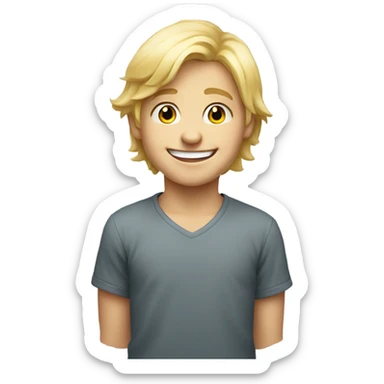 smiling blonde boy portrait with a small smile sticker