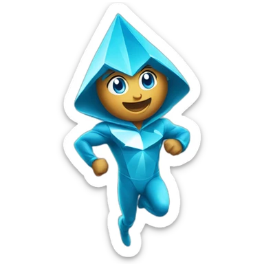 A blue diamond character with a funny face near the finish line sticker
