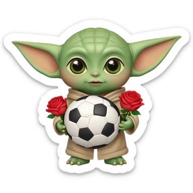 baby yoda holding soccer ball with roses sticker