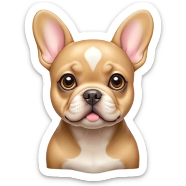 Cinematic Cute Fawn French Bulldog Portrait Emoji, Head tilted playfully and inquisitively, featuring a glossy fawn coat with a smooth texture, round, sparkling dark eyes filled with curiosity, Simplified yet irresistibly adorable features, highly detailed, glowing with a warm, friendly glow, high shine, affectionate and lively, stylized with a touch of whimsy, bright and endearing, soft glowing outline, capturing the essence of a mischievous yet loving companion, so playful it feels like it could prance out of the screen and into your arms! sticker