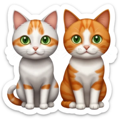 3 different coloured tiny short haired cats, including a dark grey and white cat with green eyes,and  a ginger and white with orange eyes and a brown tabby and white with hazel eyes sticker