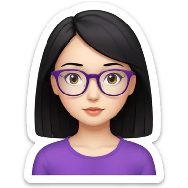 chica bonita con ligero cabello negro ligeramente morado que llega hasta los hombros con lentes cuadrados de estatura pequeña sticker